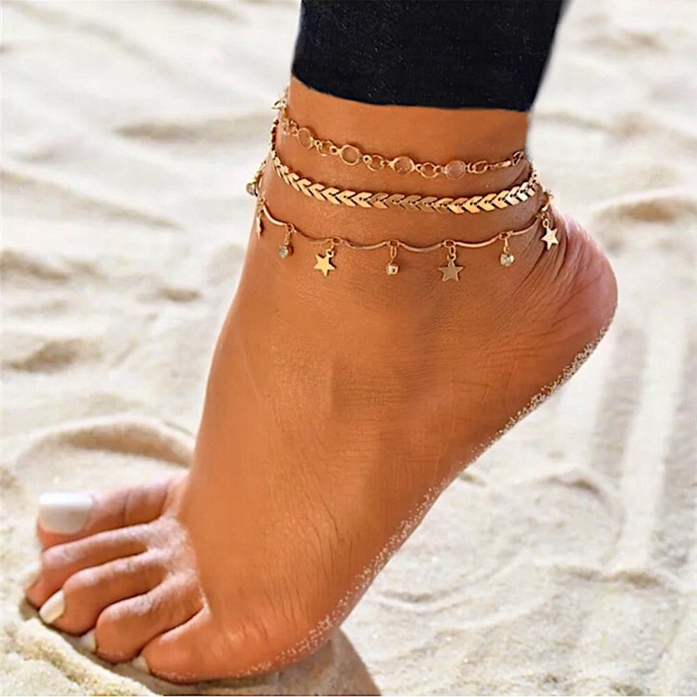 ⚜️𝟯𝟬%𝗢𝗙𝗙 𝗯𝘂𝗻𝗱𝗹𝗲𝘀 𝟯+⚜️ NEW 3 Layered Golden Fish Bone Anklet Set - Picture 4 of 8